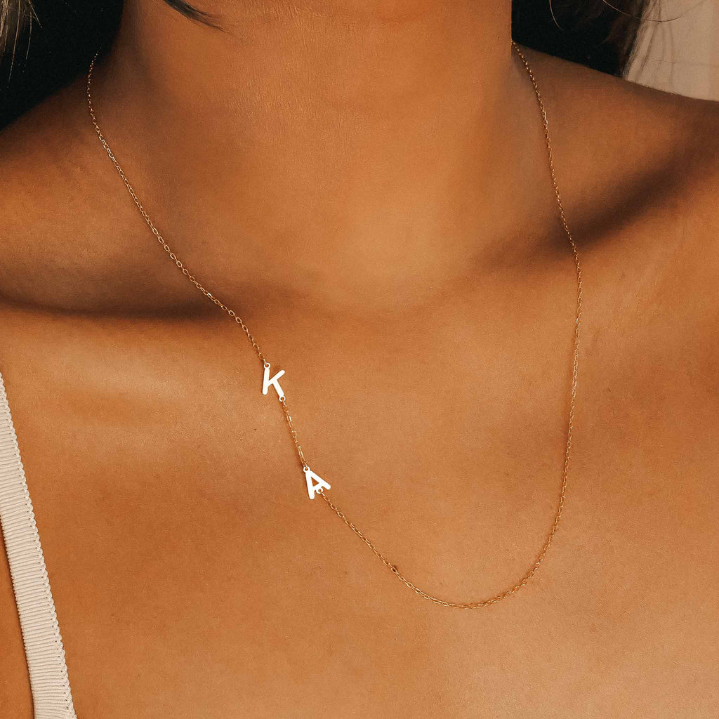 Initial Necklace Sideways Initial Necklace Letter Necklace Spaced Letter  Necklace Gold Initial Necklace - Etsy
